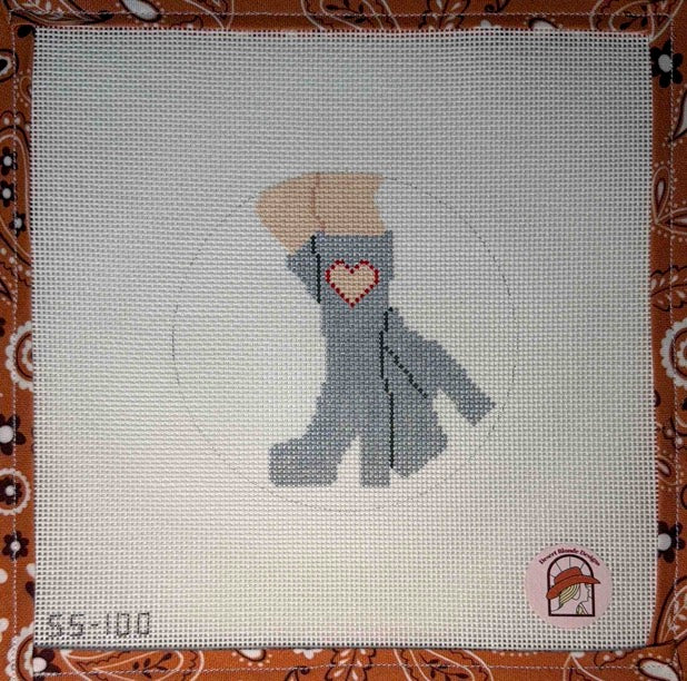 Heart Cut-Out Boots: Silver w/ Red